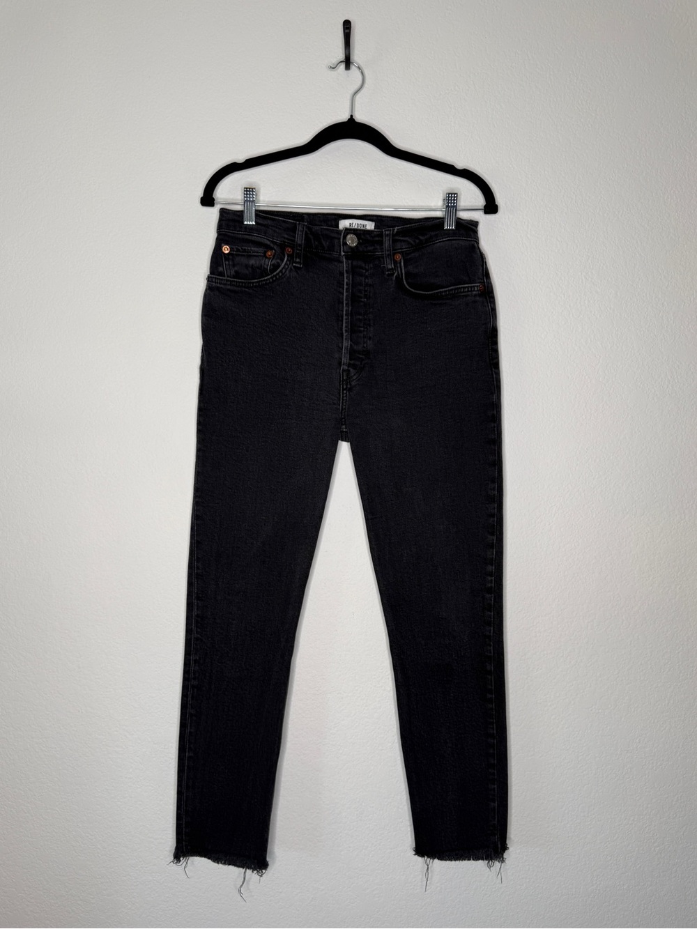 Re/Done High-Rise Faded Black Straight Leg Cotton Jeans Size 29
